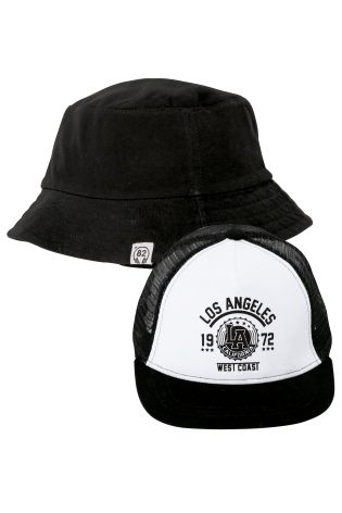 Black & White Cap And Fisherman's Hat Two Pack (Older Boys)